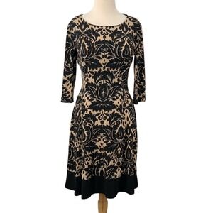 Connected Apparel‎ Women's 3/4 Sleeve Pullover Dress Black/Beige Floral Size 6
